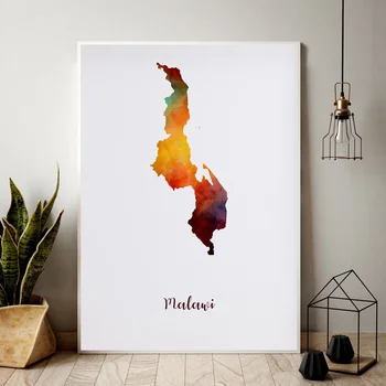 

Malawi map watercolor Map Modern City Canvas Art Print Wall Pictures for Living Room No Frame