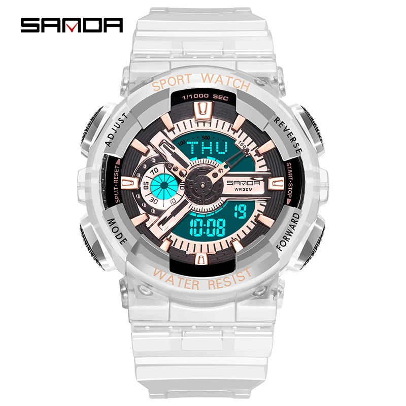 

digital watch for women men dual display wristwatches outdoor sport ladies watch waterproof led transparent Electronic Watch