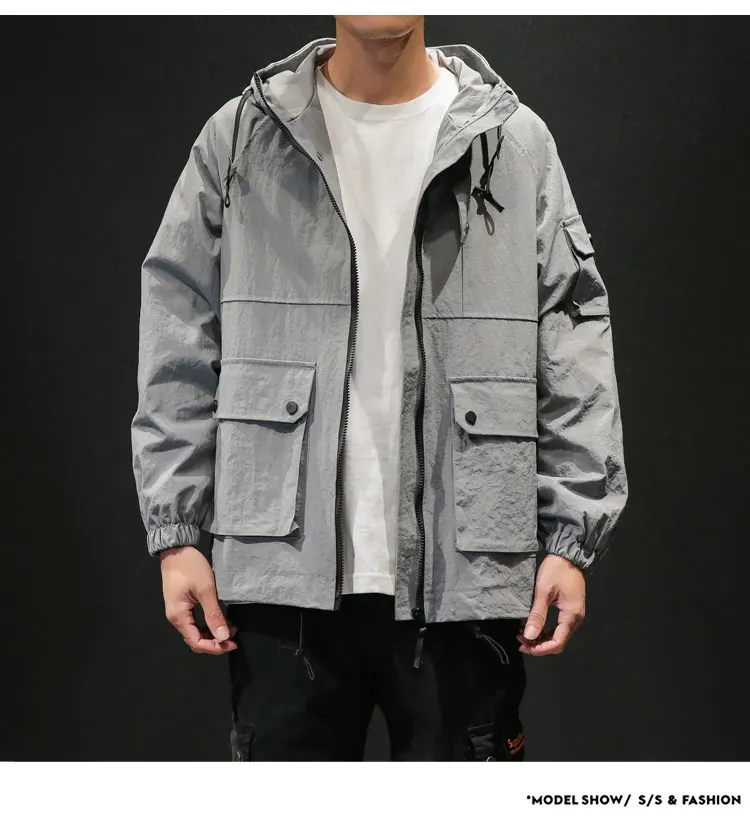 M-5XL мужские куртки и пальто уличная куртка-бомбер мужская ветровка модная одежда с капюшоном карго большой карман Куртка