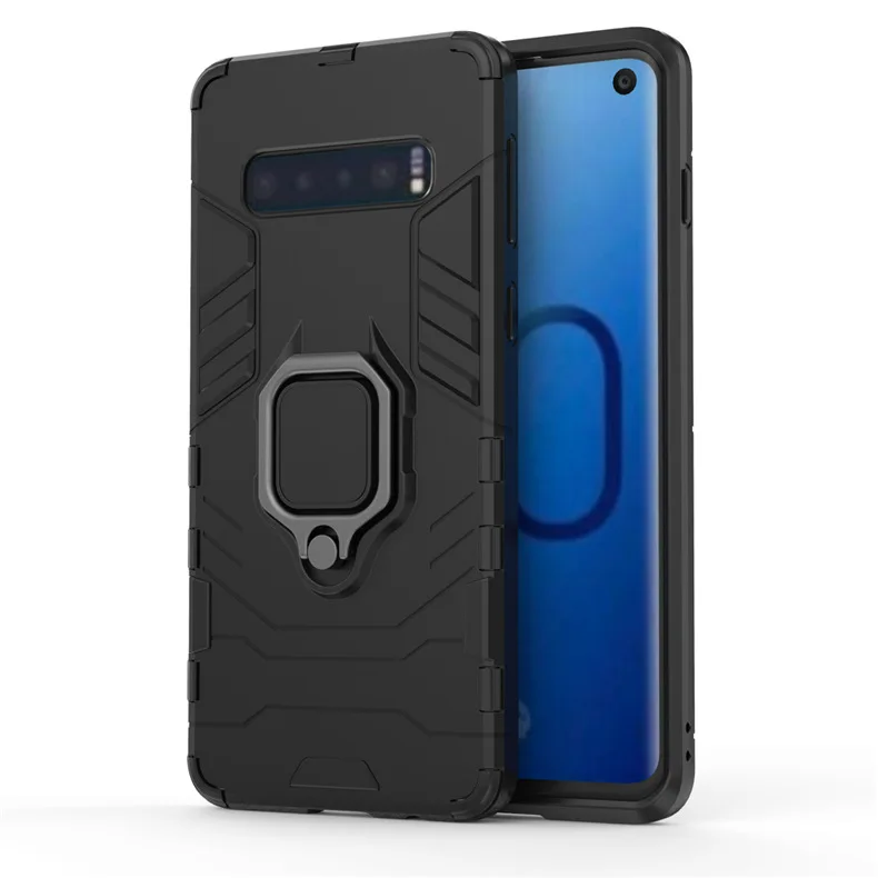 Для Samsung S10 бронированный чехол для телефона стильный с невидимым кольцом на палец противоударный чехол для 6,1 дюймов S10 - Цвет: Black