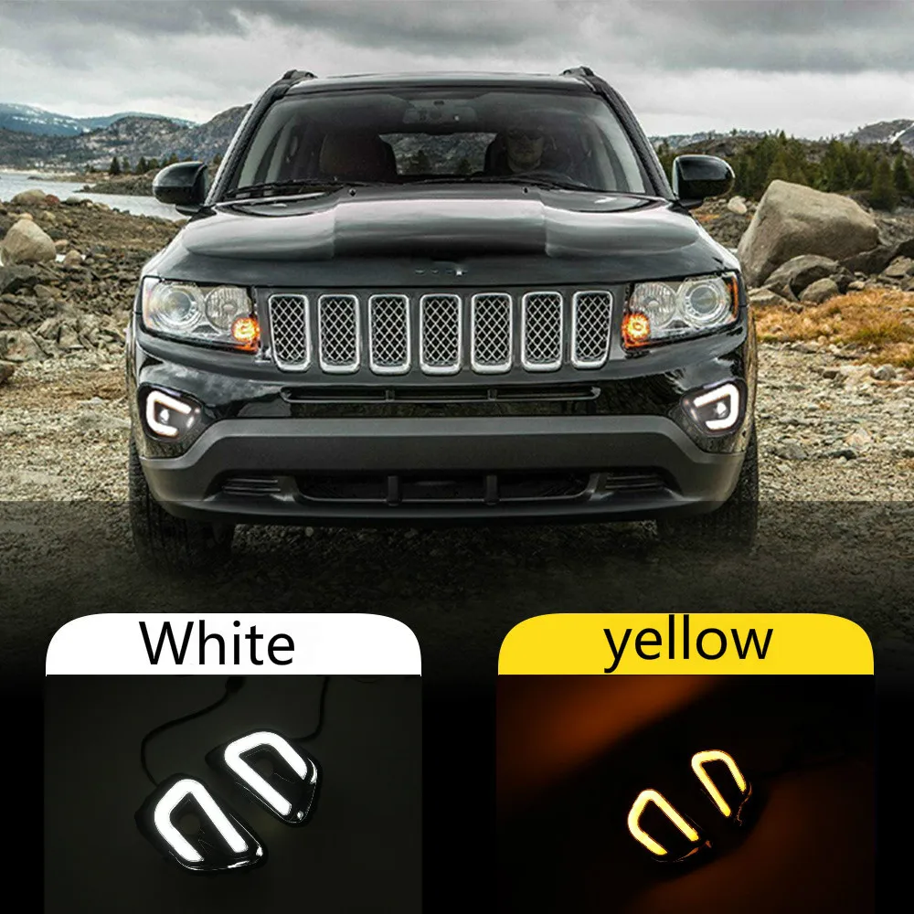 

1pair For Jeep Compass 2011- 2016 LED DRL Daytime Running Light Daylight yellow turn Signal lamp car-Styling lights