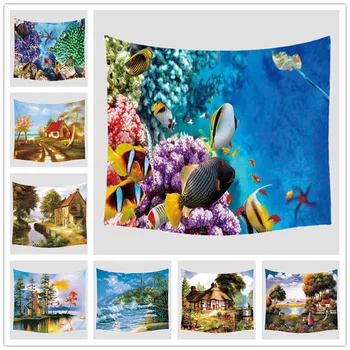 

Tapestry Wall Hanging Polyester Seaside Landscape Pattern Blanket Tapestry Home Decoration Art