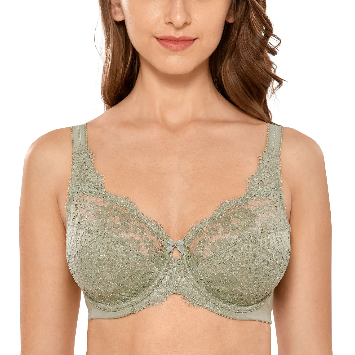 Olive Green04 Женский кружевной бюстгальтер без косточек с полным покрытием, большие размеры 34-44 B C D DD E F - Цвет: Olive Green04