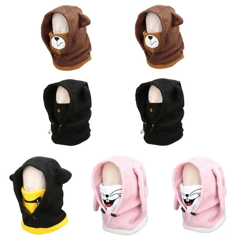 Children Warm Skiing Headgear Cartoon Animal Pattern Full Face Thermal Outdoor Protective Balaclava Hood Ski Cycling Mask Helmet
