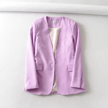 

2020 women elegant solid color v neck pink blazer office lady long sleeve hidden button causal stylish outwear coats tops CT396