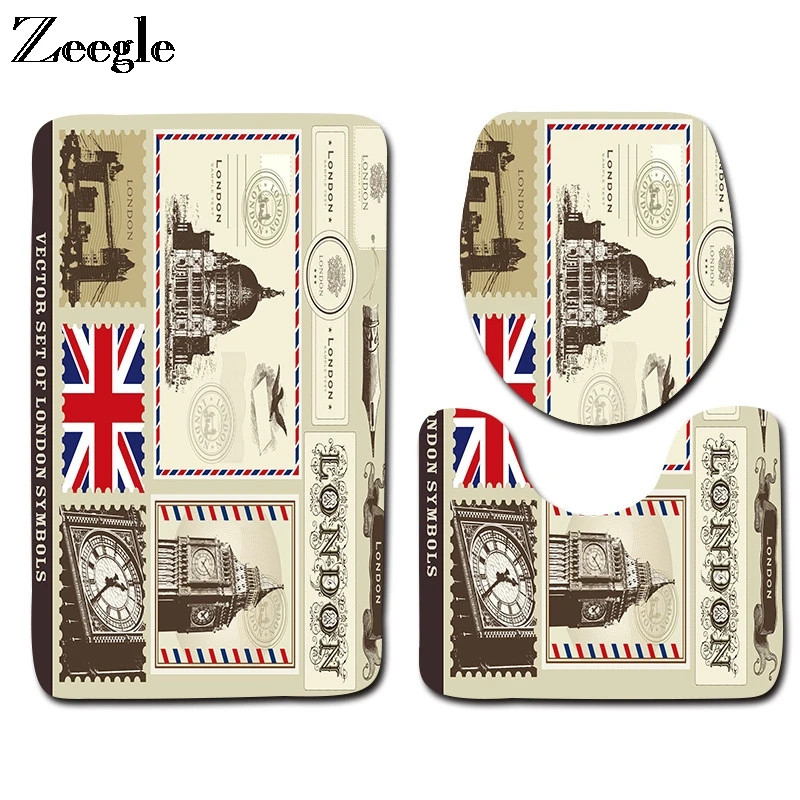 Zeegle 3pcs Bath Mat Set Anti Slip Bathroom Doormat Shower Mat Flannel Soft Toilet Seat Cover Mat Absorbent Toilet Pedestal Rug