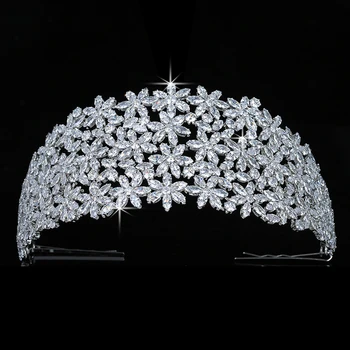 

Romantic Crystal Flower Crowns Gold Zircon Jewelry Tiaras Bride Headpiece Hair Accessories Wedding Quinceanera Party