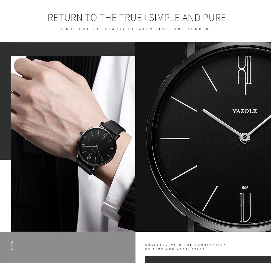 Reloj Yazole Watch Men Waterproof Ultra Thin Quartz Watch For Men Fashion Simple Black Men Watch Male Wristwatch Montre Homme