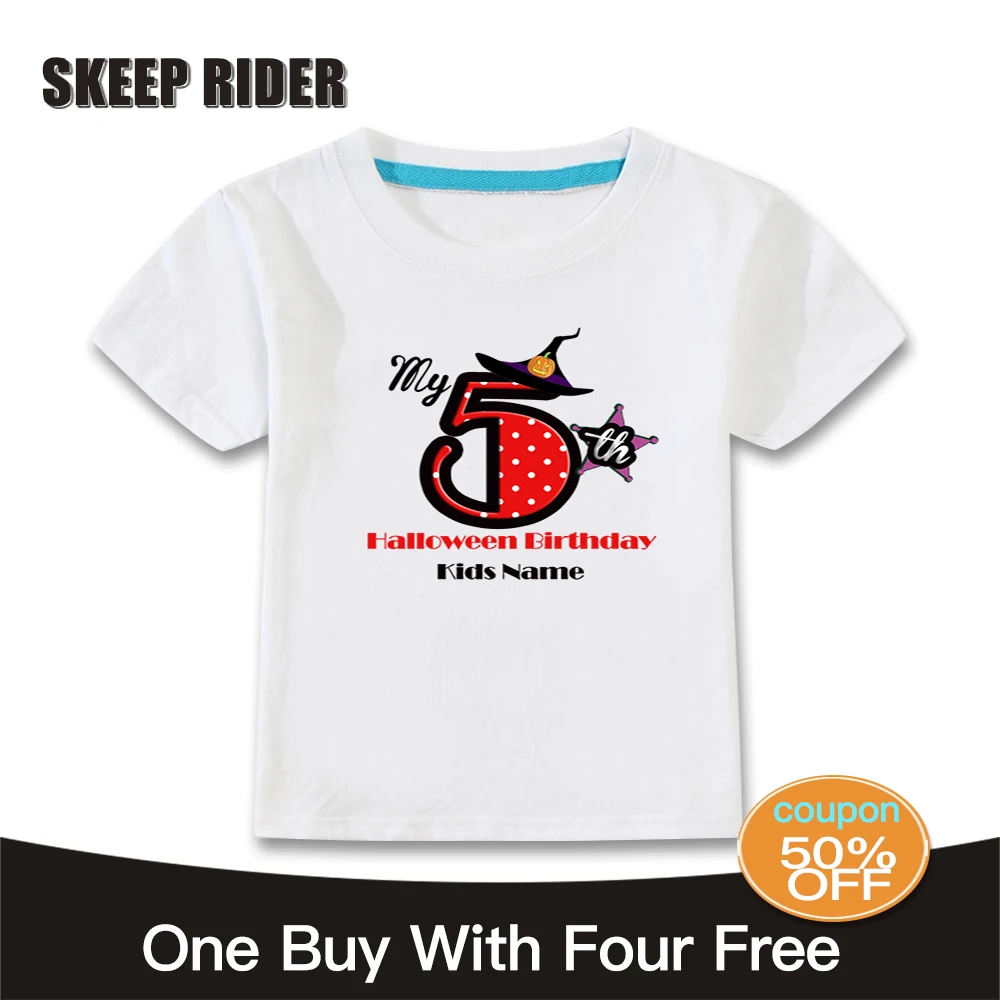 

Boys Halloween Shirt For Kids 2-14 Years Girl Birthday Tshirt Cotton Toddler Girl Tops Baby Girls Polka Dot Number Clothes
