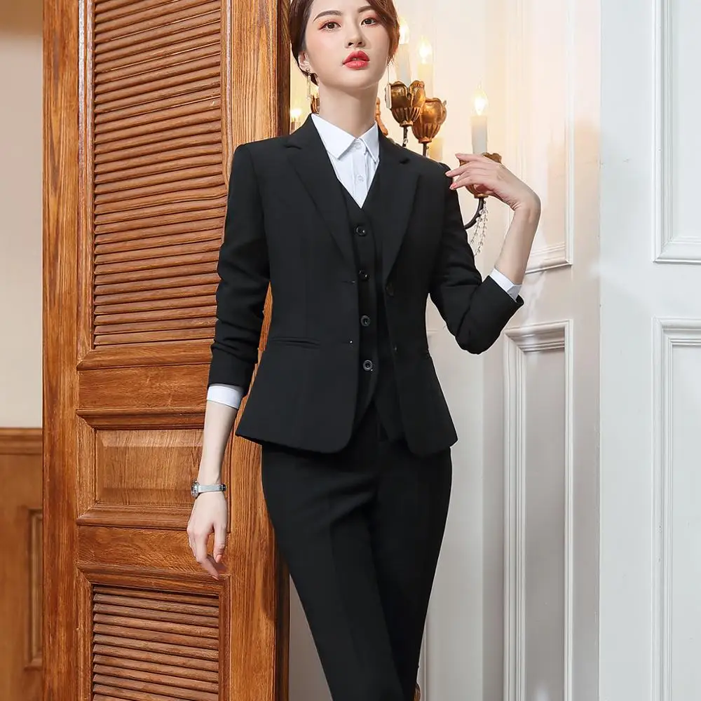 Vest Blazer and trouser 3 Pieces Set Women Pant Suits Office Lady Formal Business Work Career Set Suits Uniform Designs 5XL