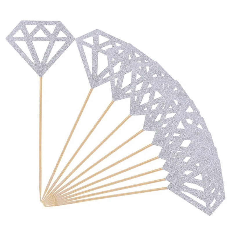 50 упаковок топперы для кексов Серебряный Блестящий Бриллиант Декор кекса украшение для свадебного душа