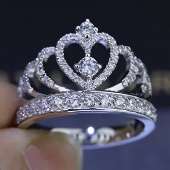 

Heart Crown Diamond Ring Real 925 sterling silver Jewelry Charm Engagement Wedding band Rings for Women Bridal Party accessory