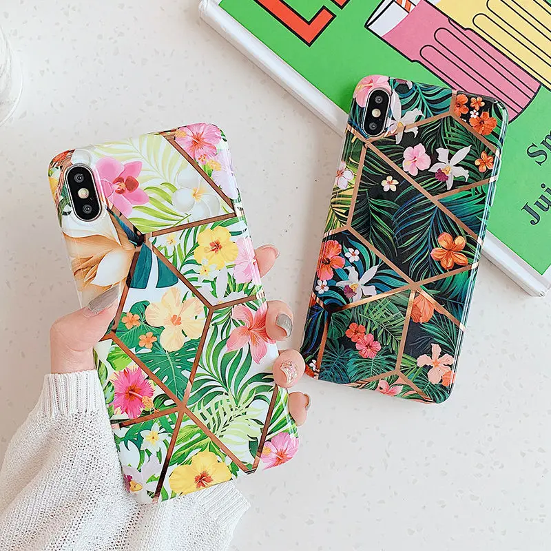 

Green Electroplated Flower Case For iPhone 11 Pro Max XS Max X 6 6S Plus Vinatge Floral Soft Cover For iPhone 11 Pro XR 7 8 Plus