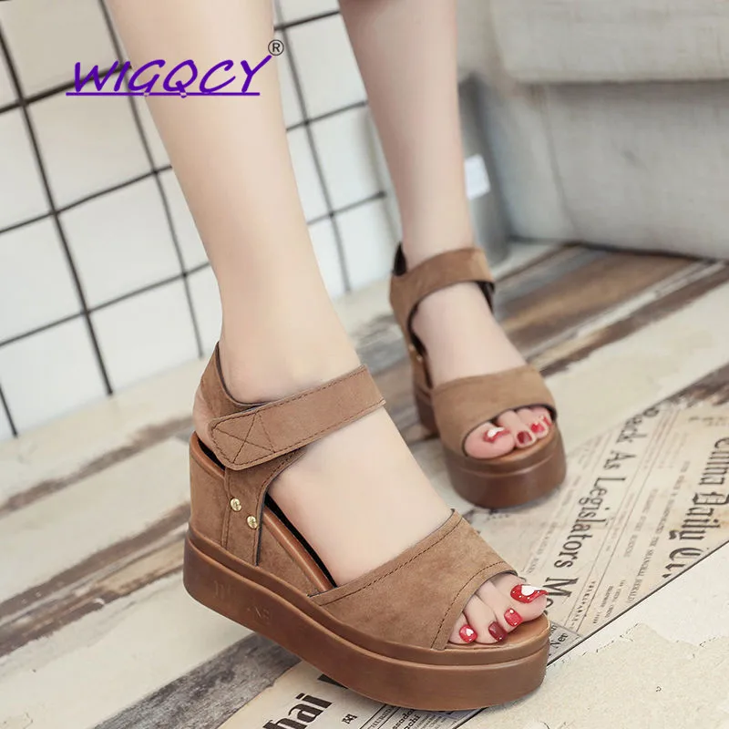 Suede Peep Toe Wedges High heels sandals women 2019 summer shoes woman Fashion Hook loop Platform Gladiator ladies female | Обувь
