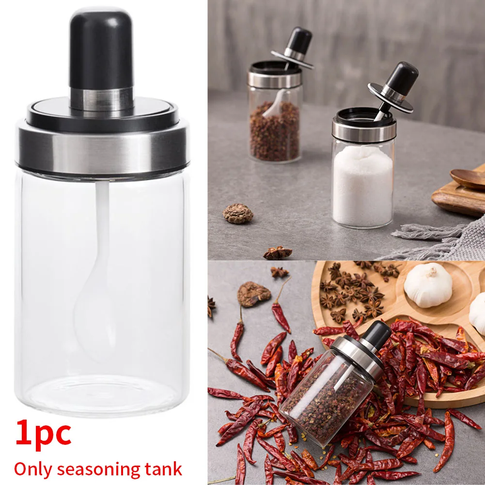 Glass Spice Pots Dustproof Household Seasoning Jar Condiment Container With Spoon Lid Sealed Storage Bottle Kitchen Transparent