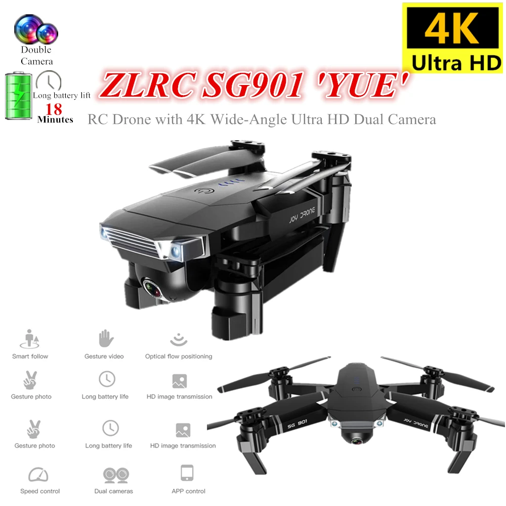 Foldable Quadcopter SG901 RC Drone 4K with 1080P WiFi HD Dual Camera Follow Me Quadrocopter Smart M