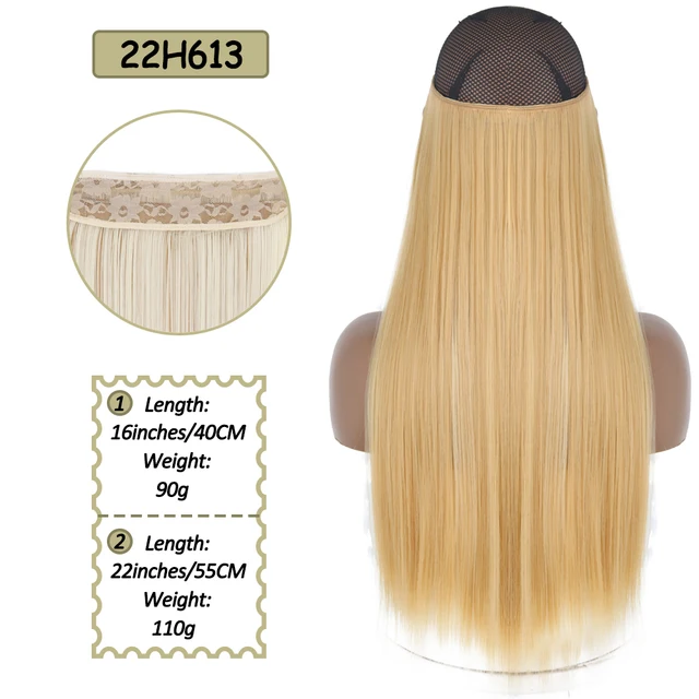 Synthetic No Clip Halo Hidden Hair Extension Ombre Artificial Natural Fake False Long Short Straight Hairpiece Blonde For Women 22H613