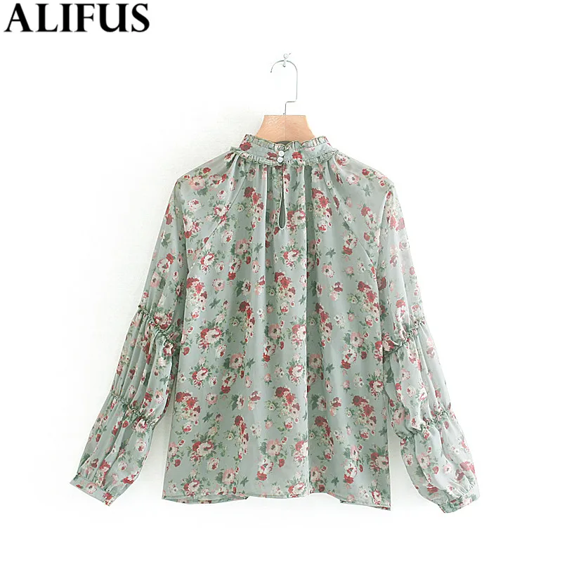 Модная женская рубашка Za осенняя винтажная цветочный принт со стоячим