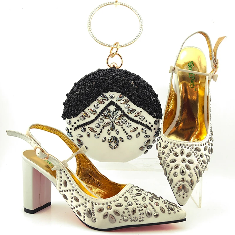 

Fashion newest white and black shoes and bag italy design with heel 3.5 inches and size 38 to 43 free ship shoes bag SB8468-3