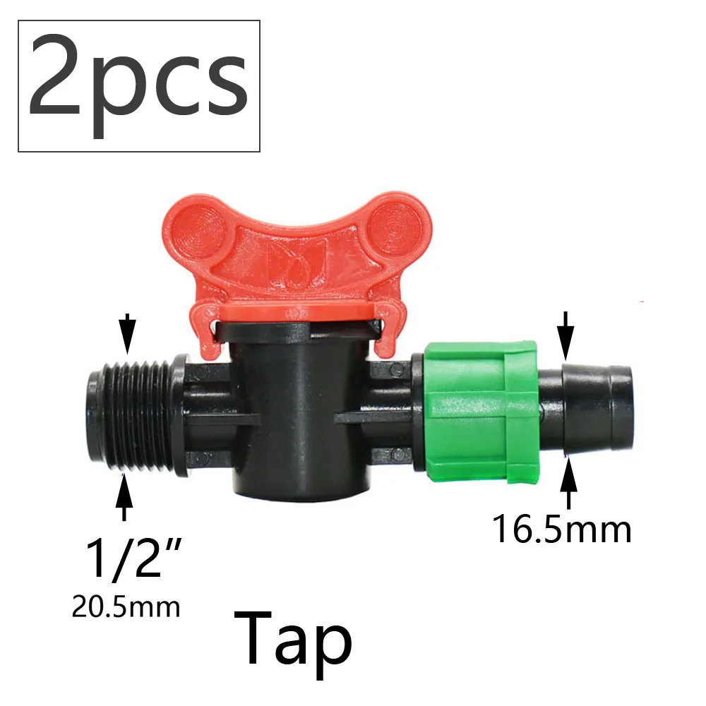 16mm 5/8'' Drip Irrigation Tape Shut-Off Valve Elbow Tee End Plug Thread Lock Connector Garden Watering Pipe Hose Joints 