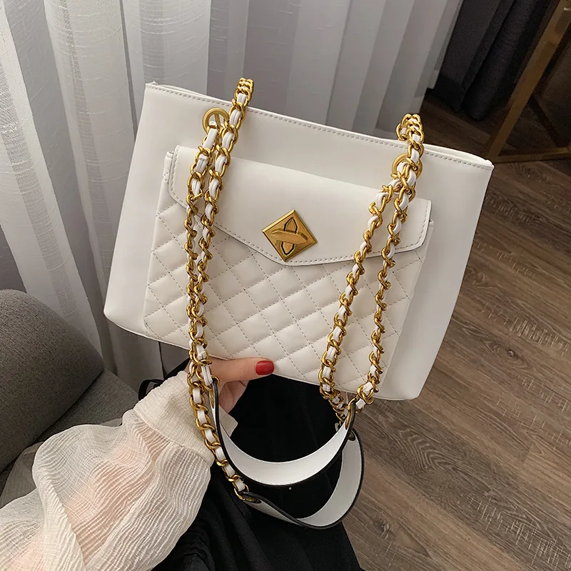

Rhombus Tote Bag Women's 2019 New Style Fashion Shoulder Large Bag Simple Versatile Large-Volume Chain Crossbody Bag