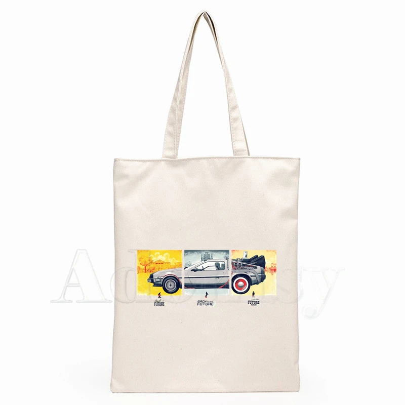 

Back To The Furure Ladies Handbags Cloth Canvas Tote Bag Shopping Travel Women Eco Reusable Shoulder Shopper Bags Bolsas De Tela