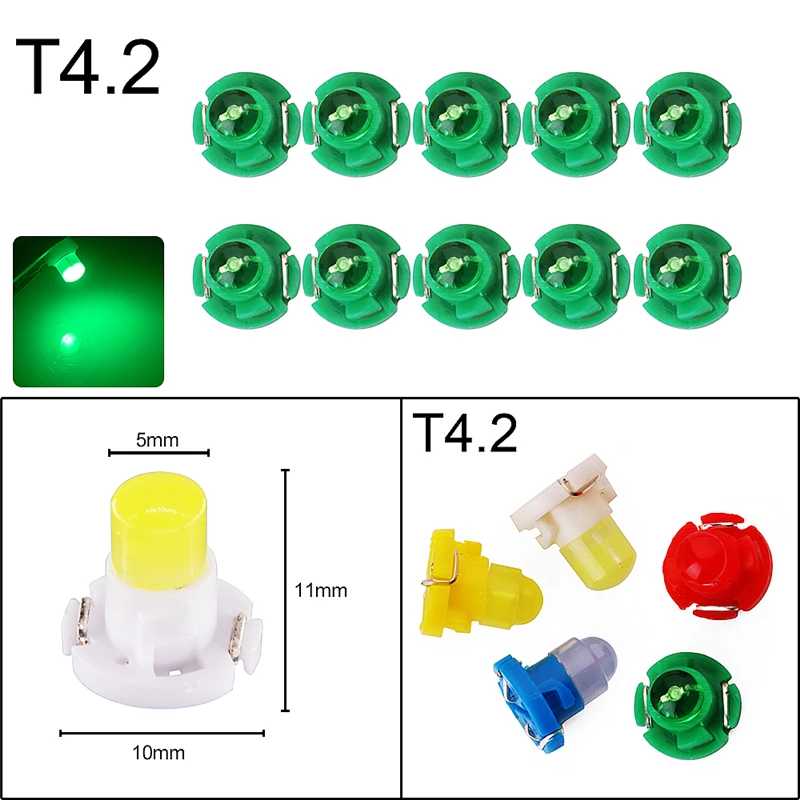 10x T5 Автомобильный светодиодный светильник с T3 T4.2 T4.7 B8.5 внутренняя Светодиодная лампа приборной панели Авто датчик прибора светильник AC/DC 12V
