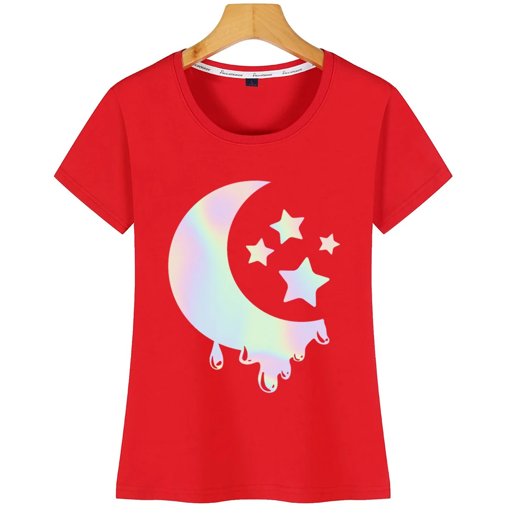 Топы Футболка женская Пастельная Готическая Луна со звездами кавайная Пастельная Готическая летняя Harajuku короткая футболка