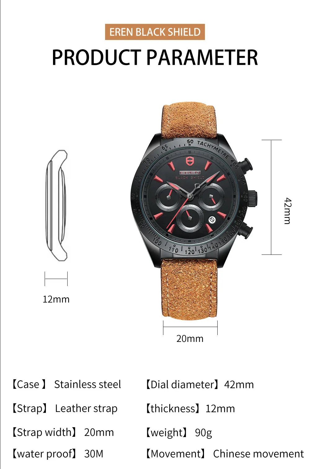 2022 Ever Move Men's Sports Chronograph  Luxury Literal Business Style Multifunctional Leather Real Nail Quartz Watch