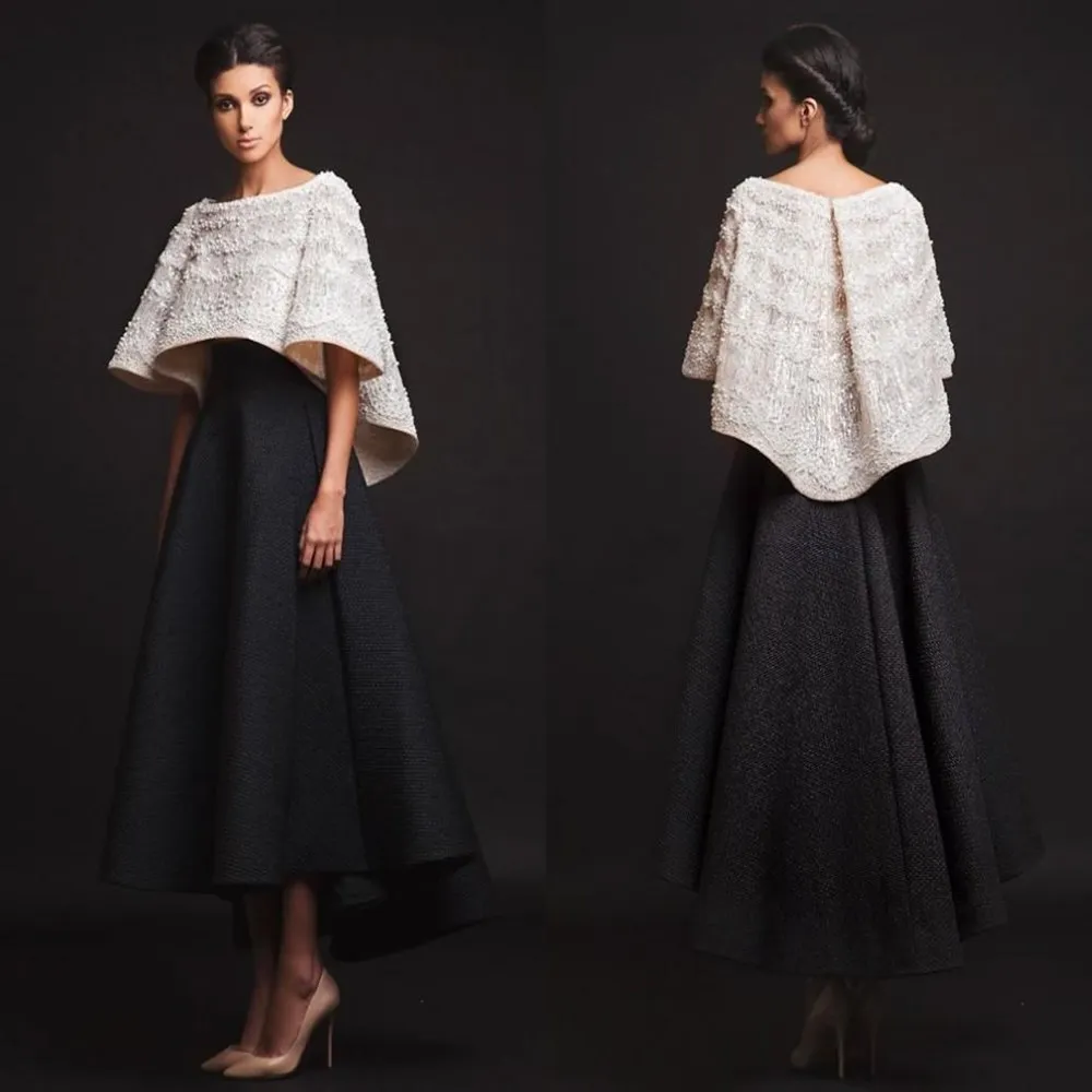 same as the picture Черные белые вечерние платья Krikor Jabotian, две части, длина по щиколотку, половина рукава, платья для выпускного вечера с пиджаком, официальные платья - Цвет: same as the picture