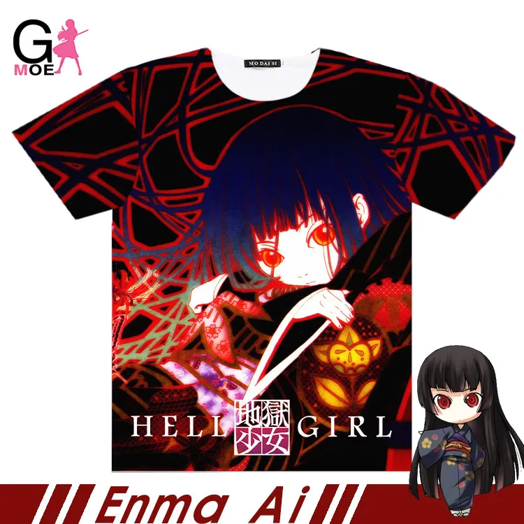 

Anime Jigoku Shoujo Futakomori Enma Ai Cosplay T-shirt Full Graphic Short sleeve Unisex Student Casula Summer TOPS