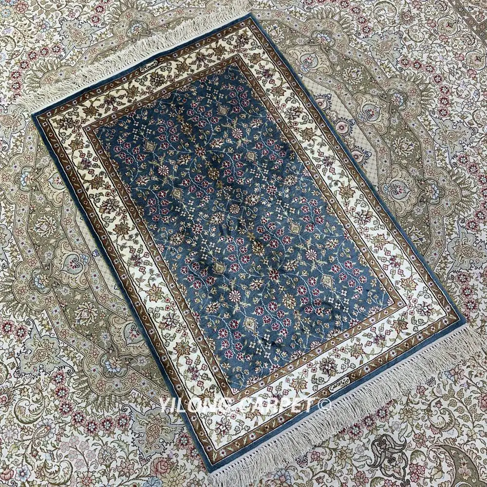 Yilong 2'x3' Восточный шелковый ковер персидский дизайн маленький синий ковер(HF116B