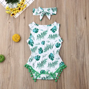

Pudcoco Summer Newborn Baby Girl Clothes Sleeveless Print Tassel Romper Jumpsuit Headband 2Pcs Outfits Clothes Summer