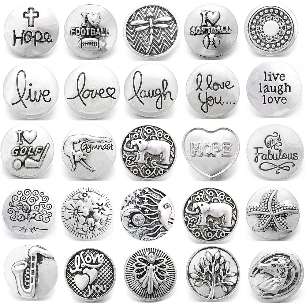 

6pcs/lot Metal Snap Button 18mm 20mm Tree Hope Elephant Starfish Love Button Snaps Fit Snap Jewelry DIY