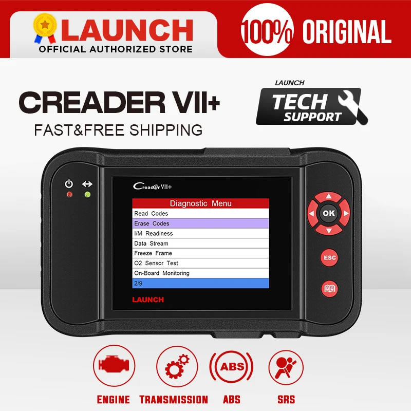 Диагностический сканер Launch X431 Creader VII + plus OBD2 считыватель кодов двигателя ABS SRS