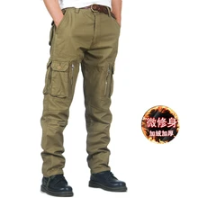 Мужские зимние толстые теплые брюки карго 28-40 плюс размер флис мульти карманы мех брюки военные тактические Свободные мешковатые комбинезоны M3093