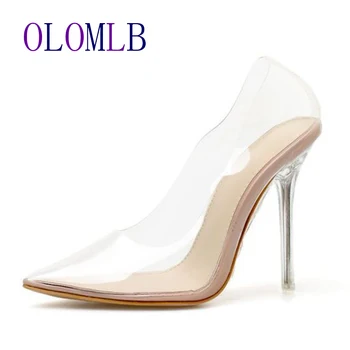 

2020 PVC Transparent Pumps Sandals Perspex Heel Stilettos High Heels Point Toes Womens Party Shoes Nightclub Pump 35-42 A351