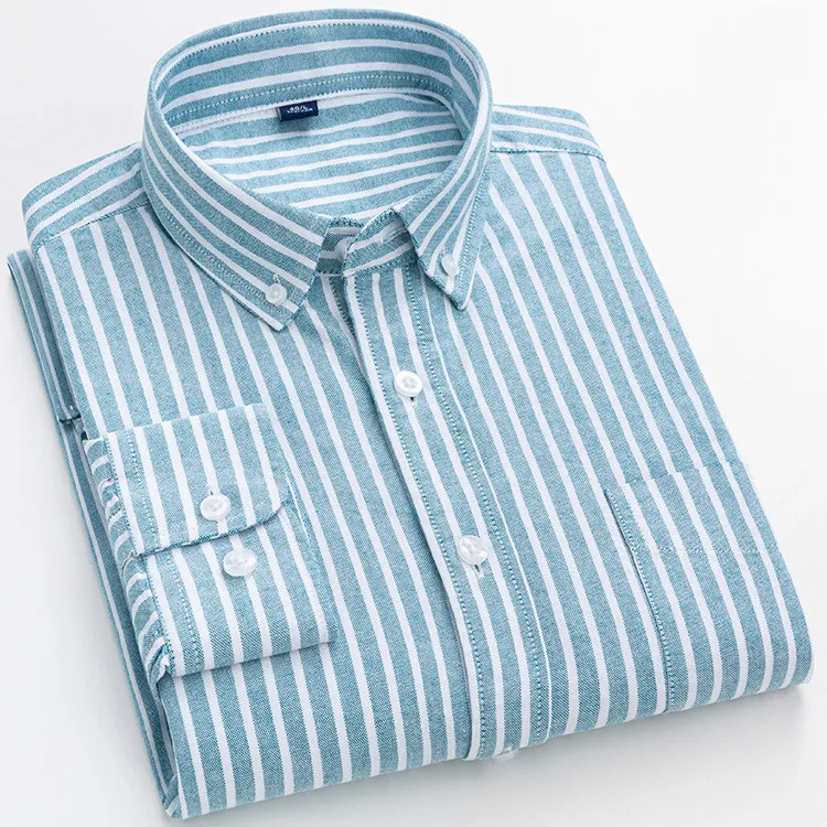 100% de manga larga de algodón Oxford para hombre, camisa a cuadros con botones, camisas a rayas con bolsillos, ropa de calle de tallas grandes 7XL 8XL