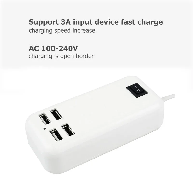 ЕС/США/Великобритания штекер 5V3A 4 порта USB настенное зарядное устройство AC адаптер питания 1,5 м длинный кабель вкл/выкл переключатель путешествия домашнее устройство для iPhone iPad