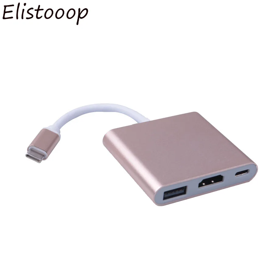 USB-C To HDMI 3 in1 Cable Converter for Samsung Huawei Apple Macbook Usb 3.1 Thunderbolt 3 Type C Switch To HDMI 4K Adapter - Цвет: Gold