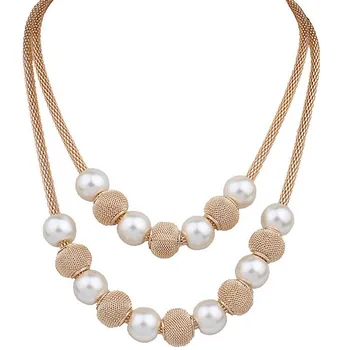 

Fashion Double-Layer Beads Pendant Necklace For Women Girl Round Beaded Sweater Chain Link Charm Trendy Jewelry