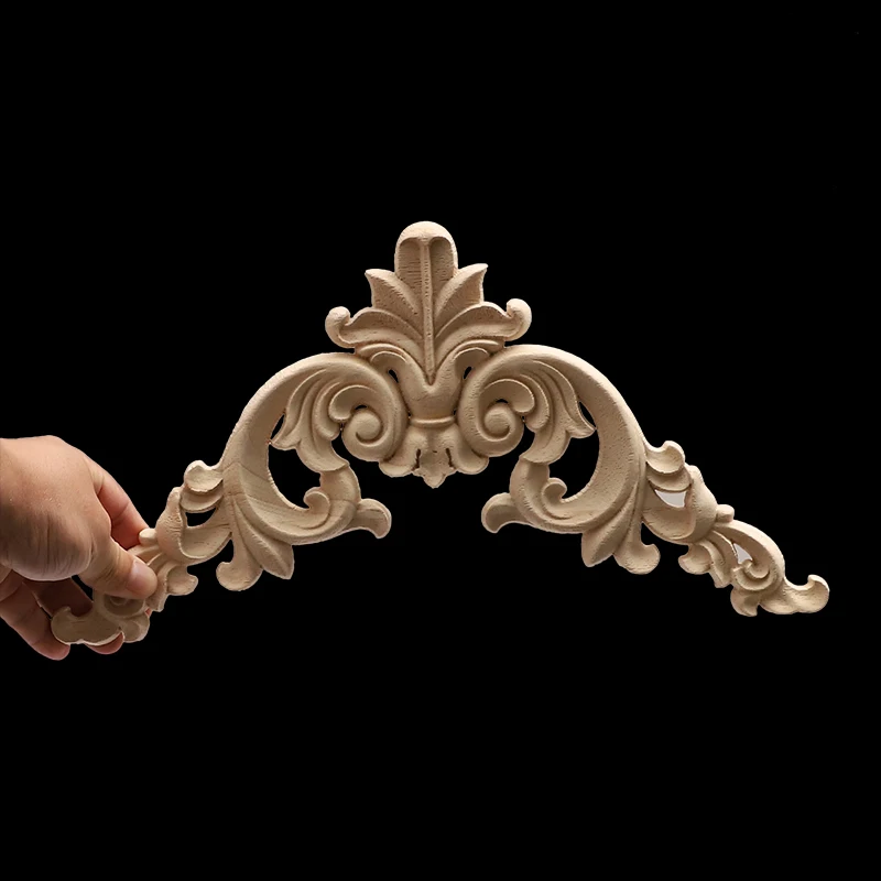 Wooden Ornament Crafts Corner Flower Exquisite Carving Natural Wood Appliques Furniture Mouldings Vintage Unpainted Decoration