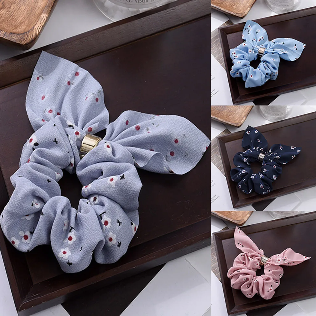 

Floral Rabbit Ear Scrunchie Women Elastic Hair Rope Ring Tie Ponytail Holder Hair Band Headband Gum For Hair Accessories
