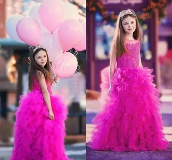 

Custom Made Rose Red Girls Pageant Dresses Tiered Organza Pearls Jewel Neck Kids Birthday Gown Flower Girls Dress
