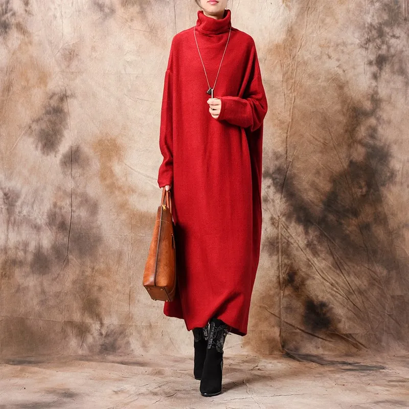 

New Autumn And Winter Sweater Dress Office Lady Knitted Turtleneck Thick Dress Long Sleeve Solid Color Dress