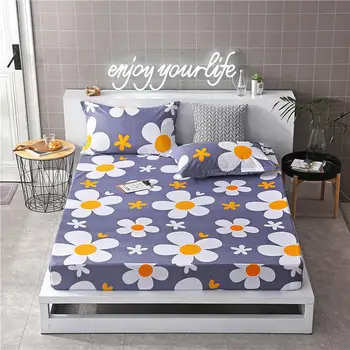 

3 Pcs Bed Set Polyester Fitted Sheet Bed Sheet + 2 Pcs Pillowcase Mattress Cover with Elastic Band Single King Queen Full Size