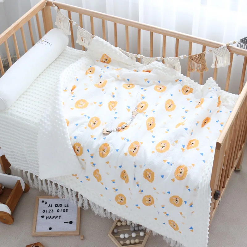 Minky Dot & Cotton Baby Quilt Cotton Comforter For Newborns Rainbow 100x120cm
