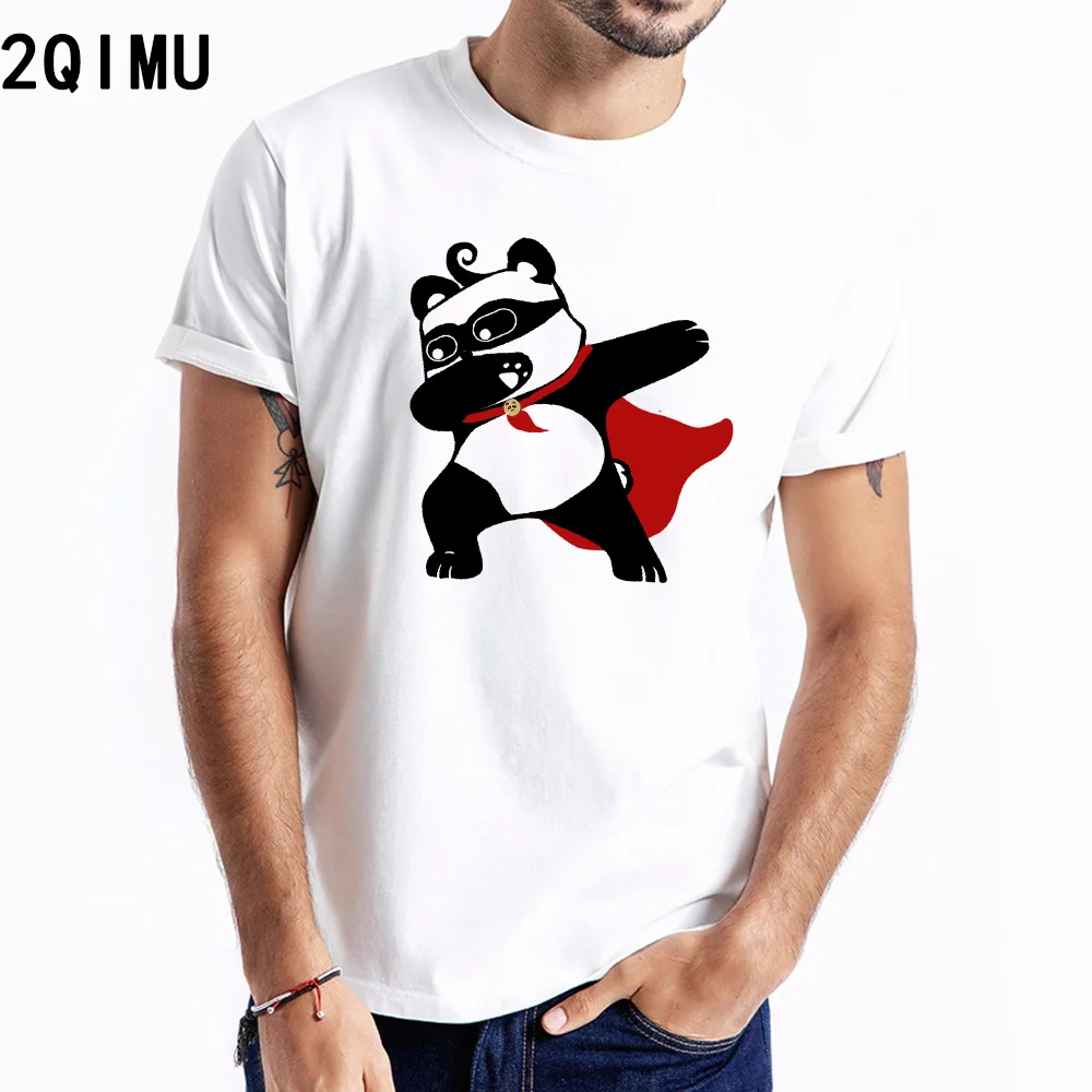 

2QIMU 2019 New Arrival Men T shirt Print Panda Fashion O-Neck T shirt Men Natural Short Sleeve Top Tees Streetwear Tshirt