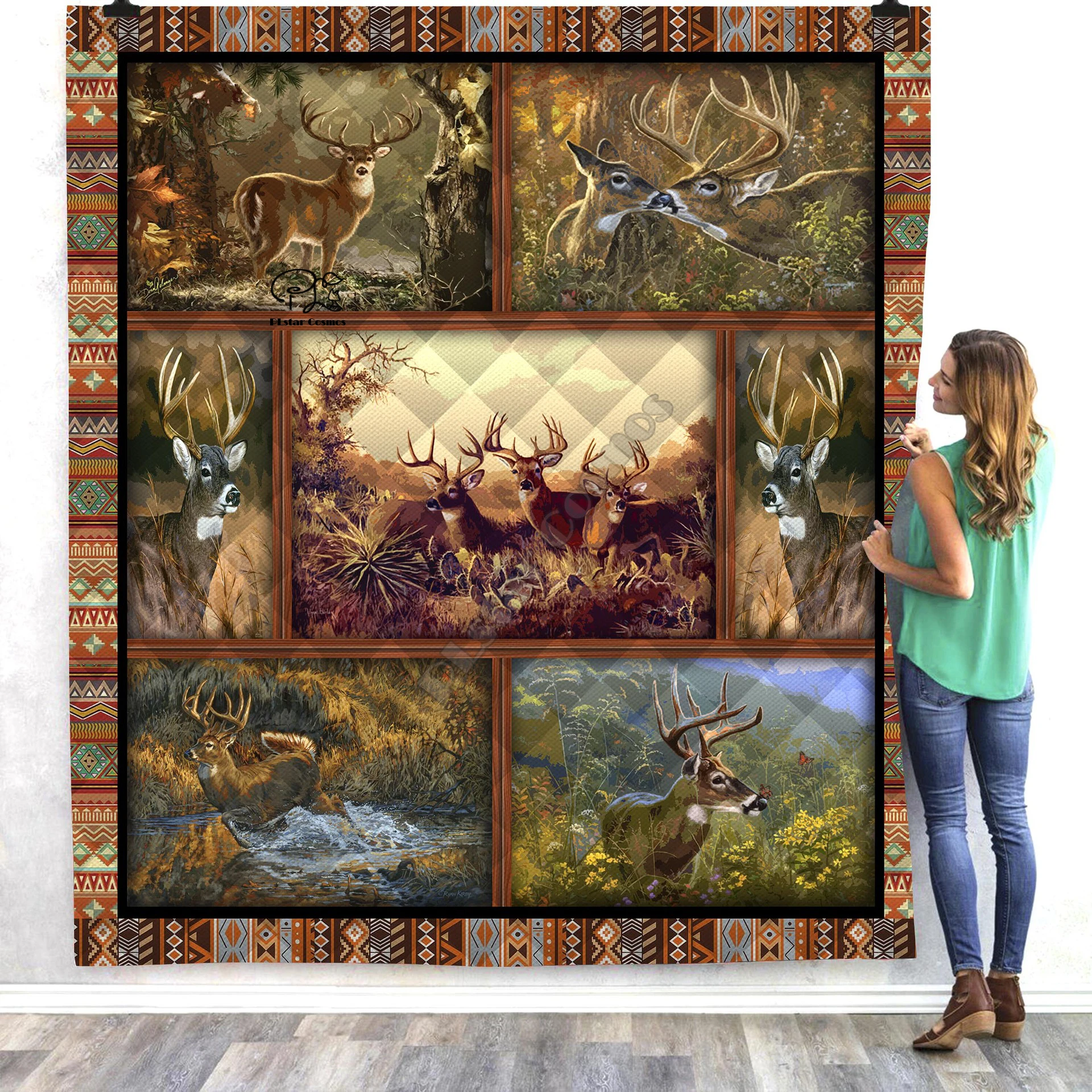 

Hunter Deer Viking Tattoo Deer 3D Quilt Blanket Bedding Throw Soft Warm Thin Office Blanket With Cotton style-1
