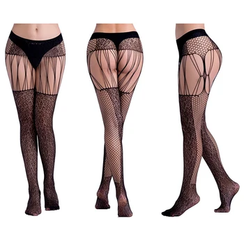 

Women Sexy Jacquard Suspenders Stockings Erotic Striped Lingerie Stocking Hollow Fishnet Thigh High Over Knee Socks Pantyhose